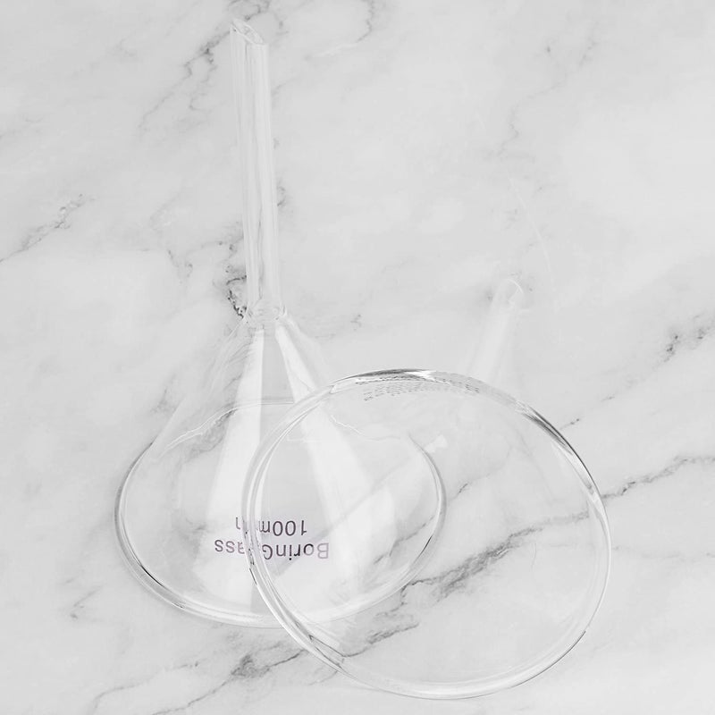 BorinGlass (2 Pack) Glass Funnel Short Stem Borosilicate Glass Lab Filter Funnel, 100 mm Diameter and Stem Length - Image 3